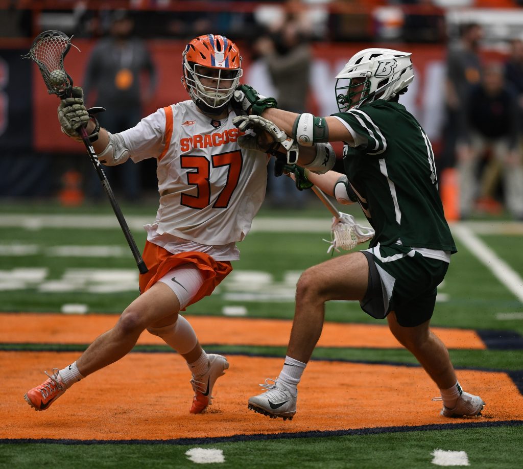 Jakob Phaup tries to get around Binghamton’s Max Verch during the game.