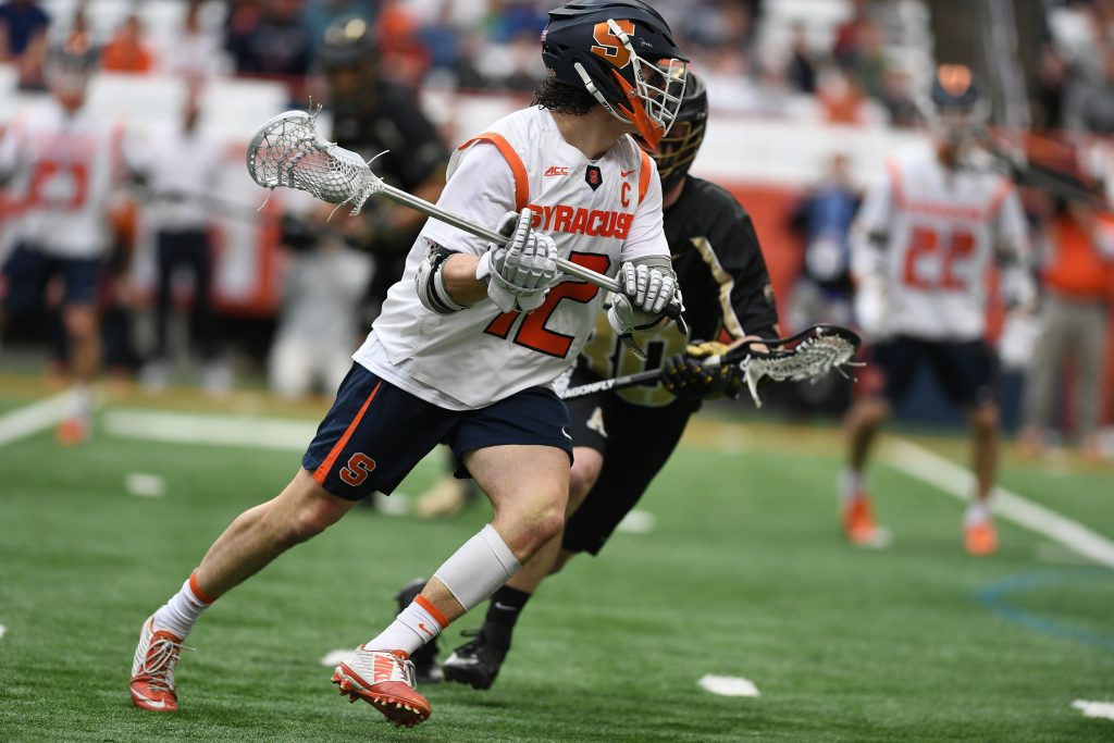 Syracuse’s Jamie Trimboli looks to shoot during the game at the Carrier Dome on Feb. 23, 2020. He led the game with 5 goals.