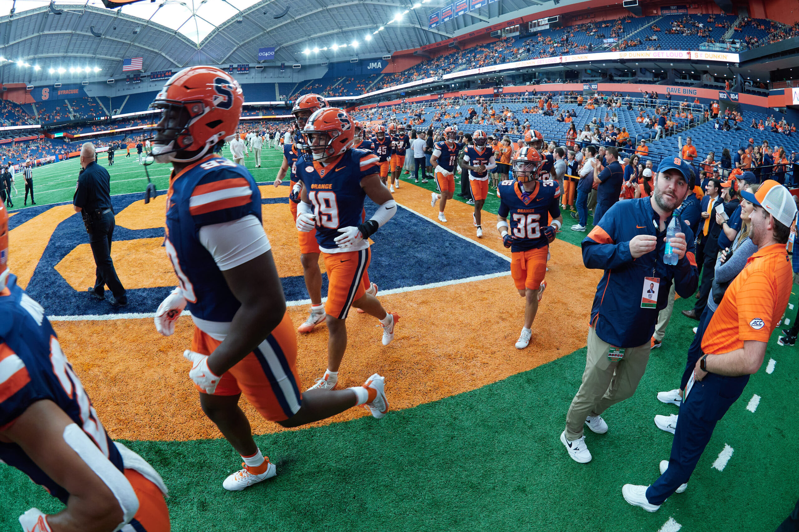 Lucas Vermuelen trots out onto the field at the JMA Wireless Dome.