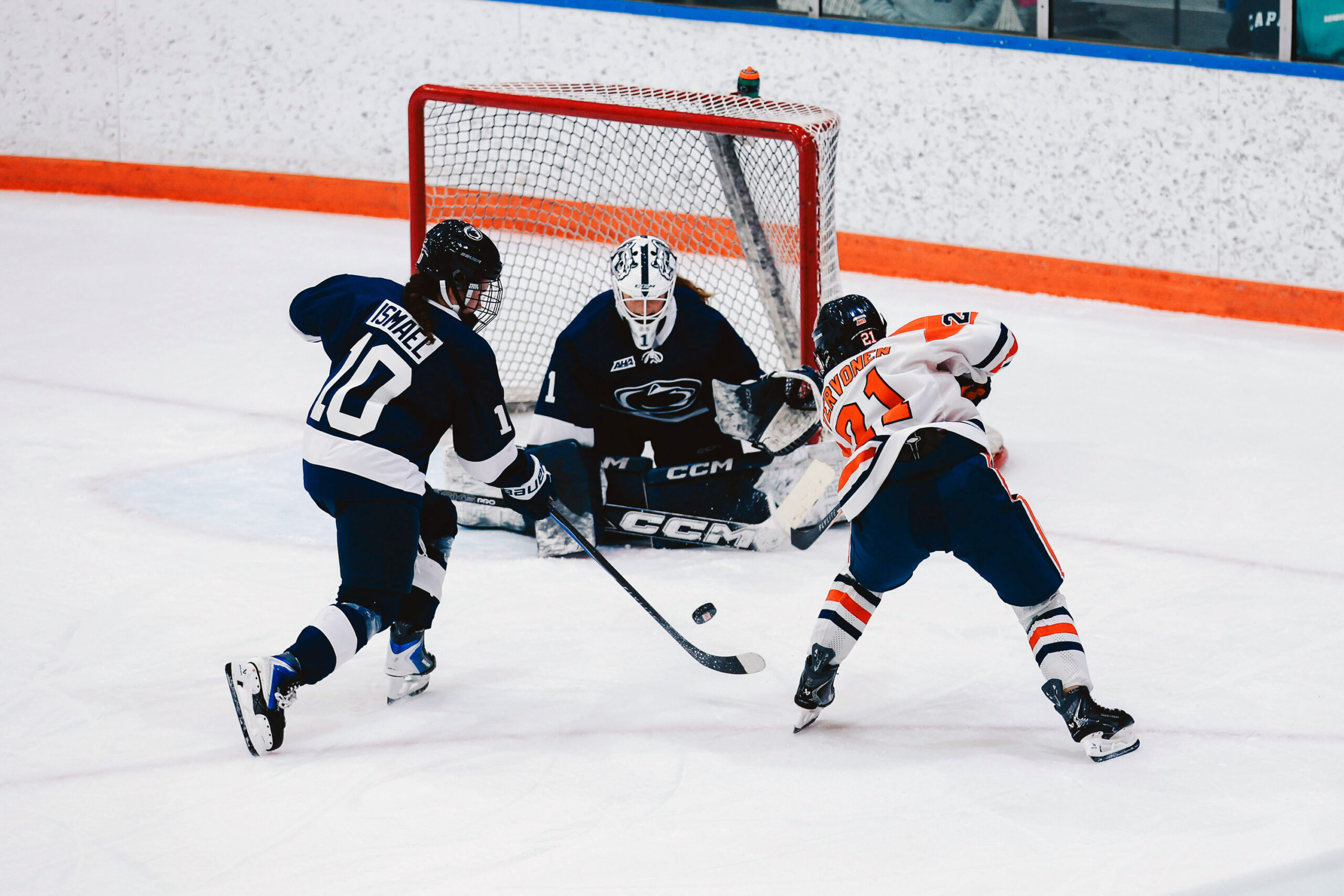 Forward Nea Tervonen shoots on goal during Syracuse women's ice hockey against Penn State on Friday, Oct. 9, 2026, at the Tennity Ice Pavilion.