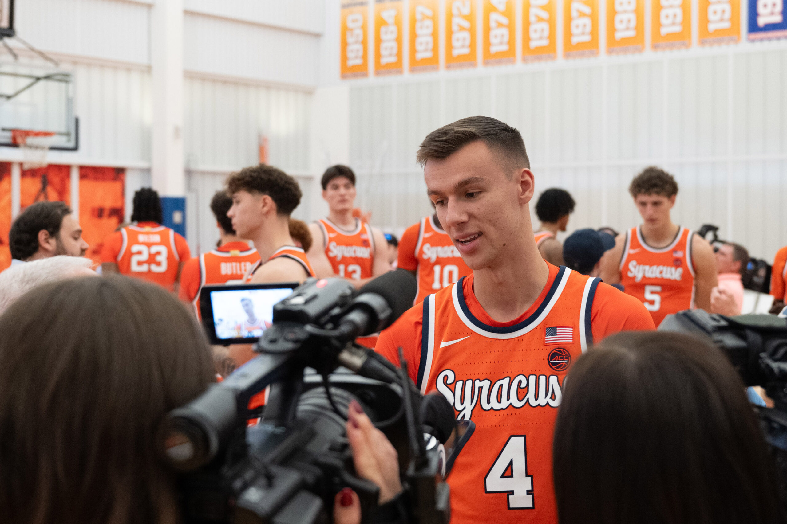 Gavin Doty reflects on the upcoming seasonduring the Syracuse Men's Basketball media day at the Carmelo Anthony Basketball Center on Friday, Oct. 9, 2026.