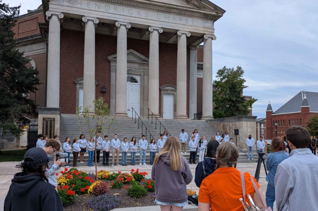 Remembrance Week 2025 started with a candlelight vigil outside Hendricks Chapel.