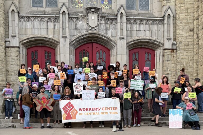 Attendees gather on the steps of University United Methodist Church