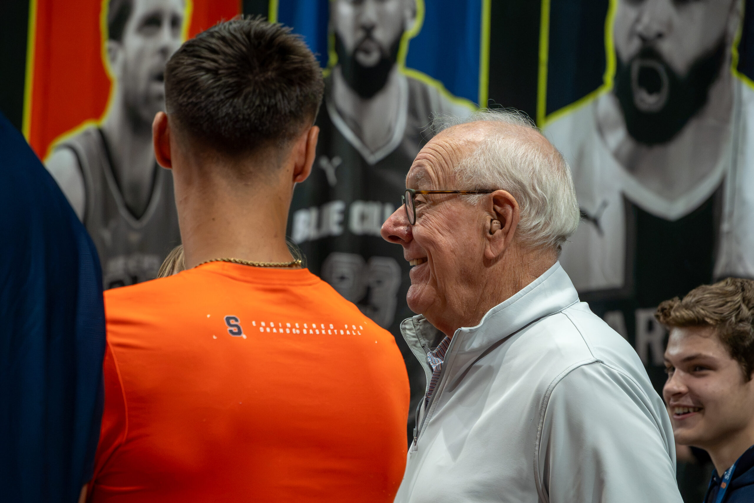 Jim Boeheim talks to Boeheim's Army players during Thursday's first round game of The Basketball Tournament at the Upstate Medical Arena at War Memorial.