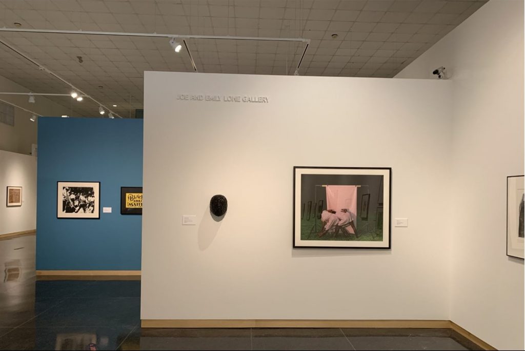 View of the gallery featuring two pieces: 