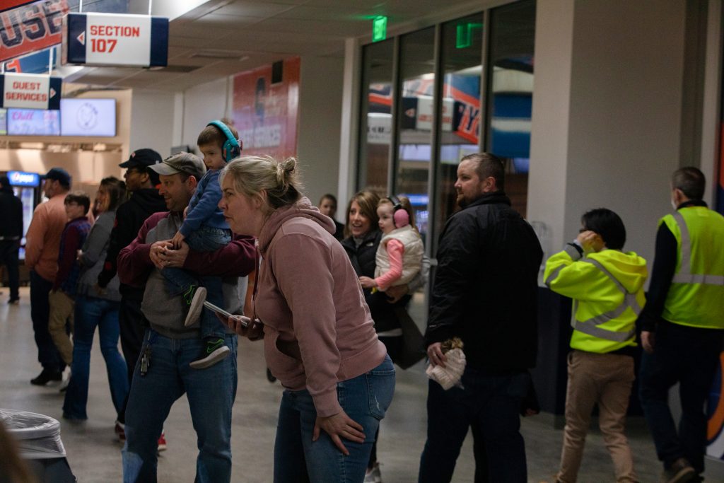 Fans crane their necks to get a glimpse of the trucks at The Dome on Saturday.
