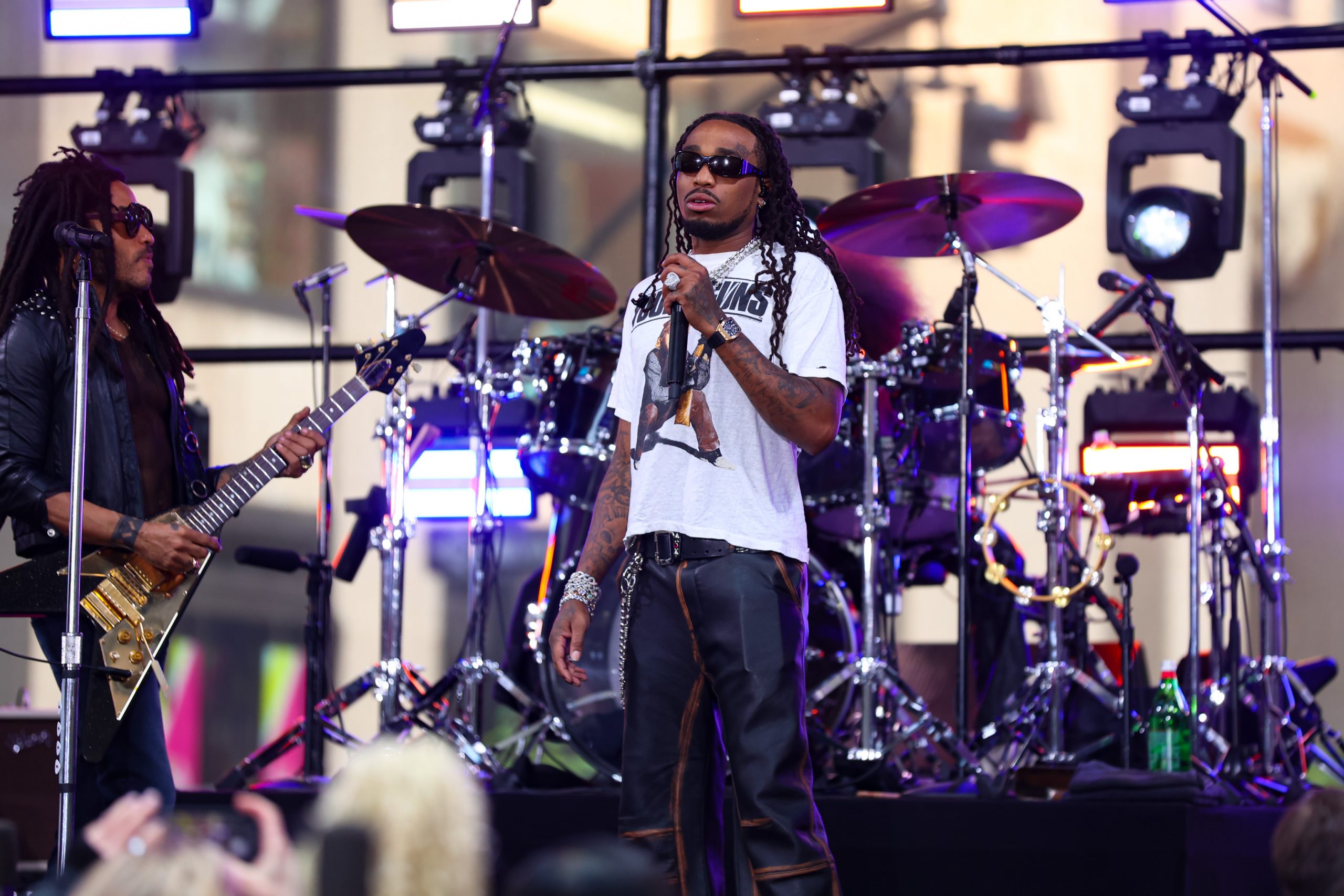 Quavo is seen performing with Lenny Kravitz at 'Today Show' on September 12, 2024 in New York City.