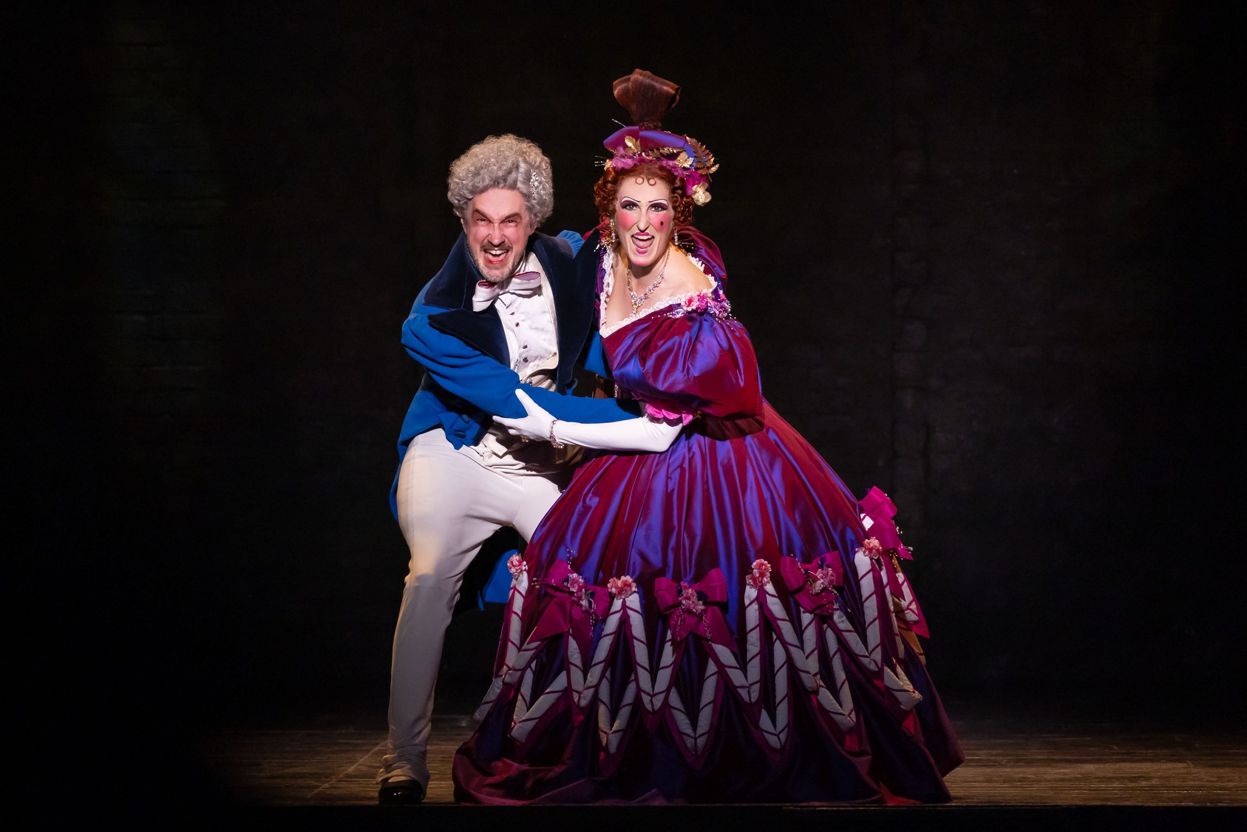 “Beggars at the Feast” - (From L) Matt Crowle as Thénardier and Victoria Huston - Elem as Madame Thénardier in "Les Misérables" touring production.