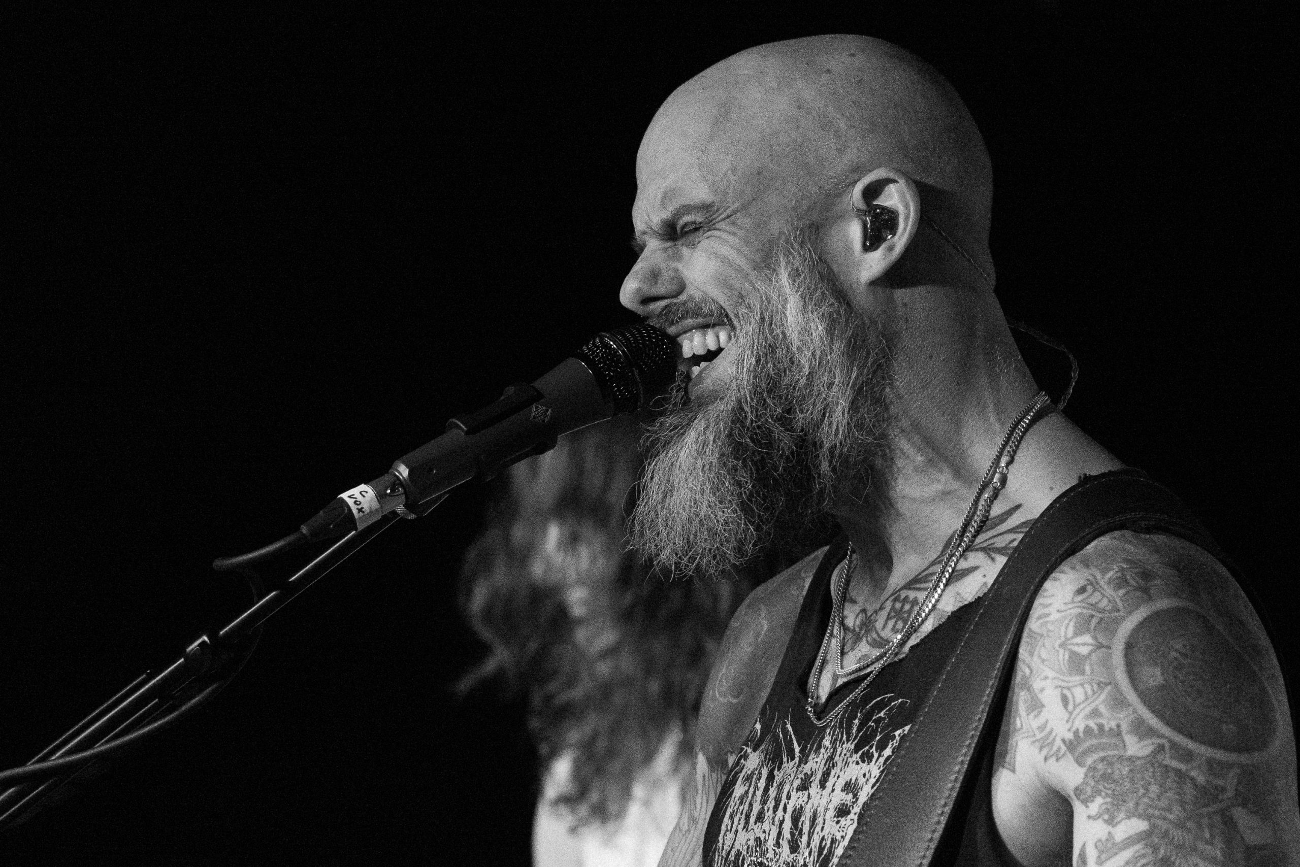 Baroness Lead Vocalist John Baizley opens the show with "Rays on Pinion" from the band's debut album, The Red Album, during the Red & Blue Tour at The Song & Dance on Wednesday, May 14, 2025 in Syracuse, New York. Photo by Kayla Breen.