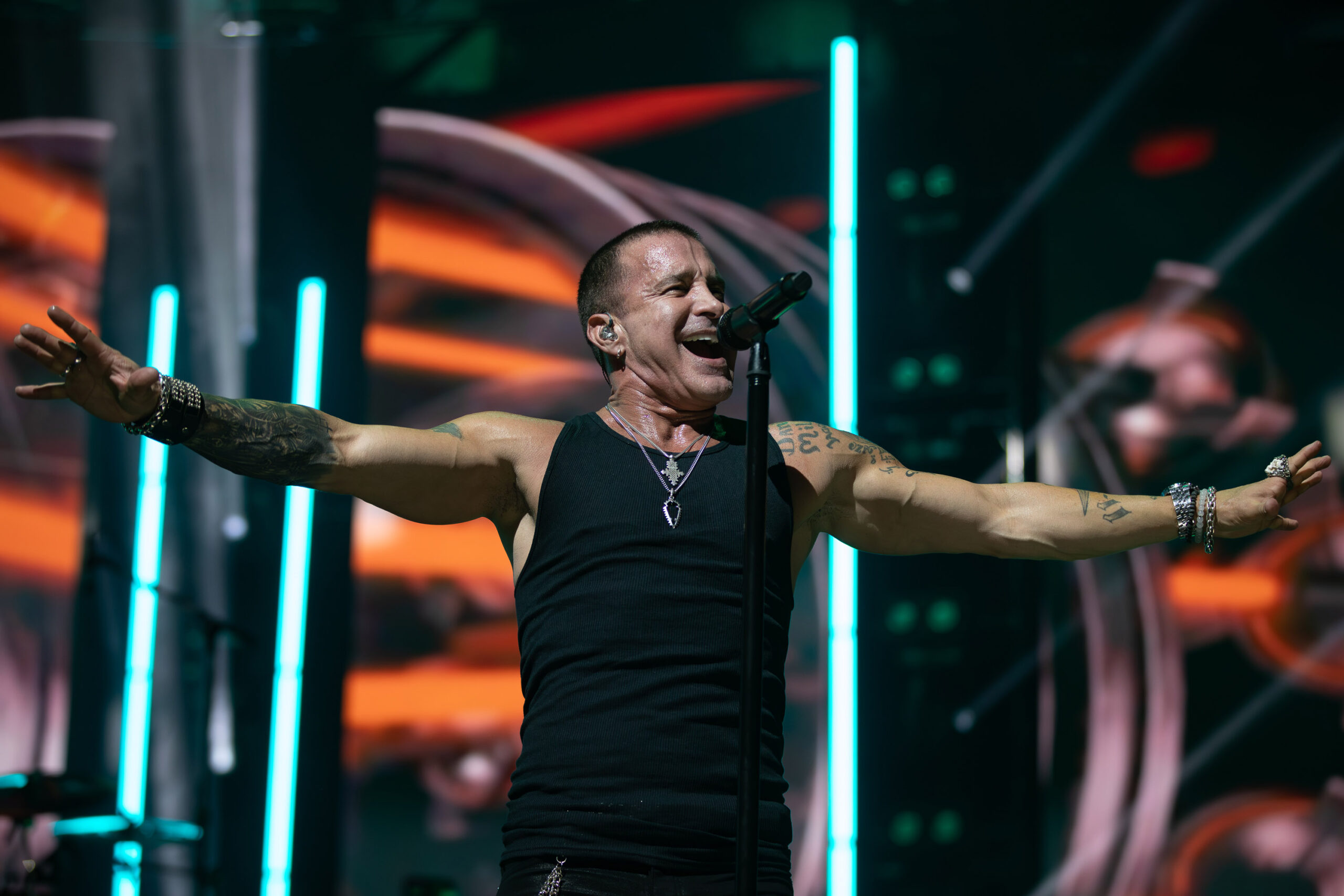 Creed's Scott Stapp performs during the “Return of the Summer of '99 Tour” at the Empower FCU Amphitheater at Lakeview on Friday, July 11, 2025, in Syracuse, N.Y. Photo by Kayla Breen.