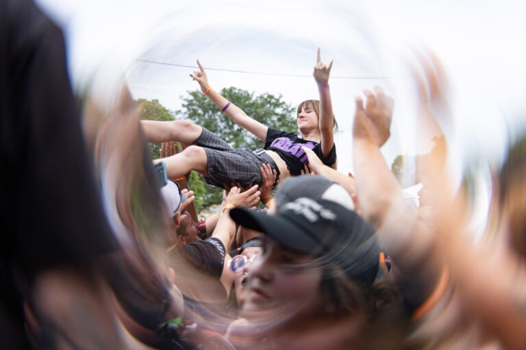 Fans crowd surf during the Krockathon Reboot at the New York State Fairgrounds Saturday, July 26, 2025 in Syracuse, N.Y. Photo by Kayla Breen.