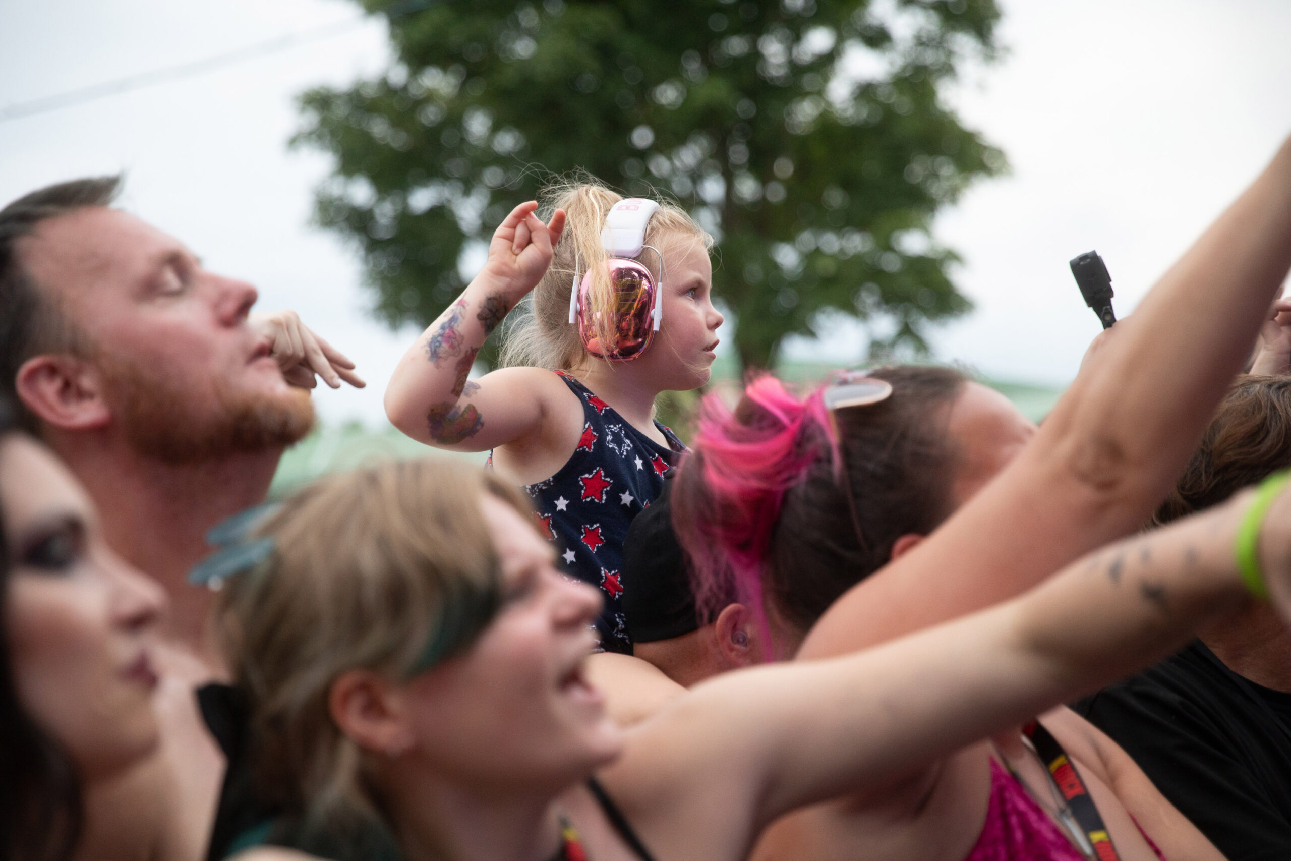 Plenty of young fans on the shoulders of parents during the Krockathon Reboot at the New York State Fairgrounds Saturday, July 26, 2025 in Syracuse, N.Y. Photo by Kayla Breen.
