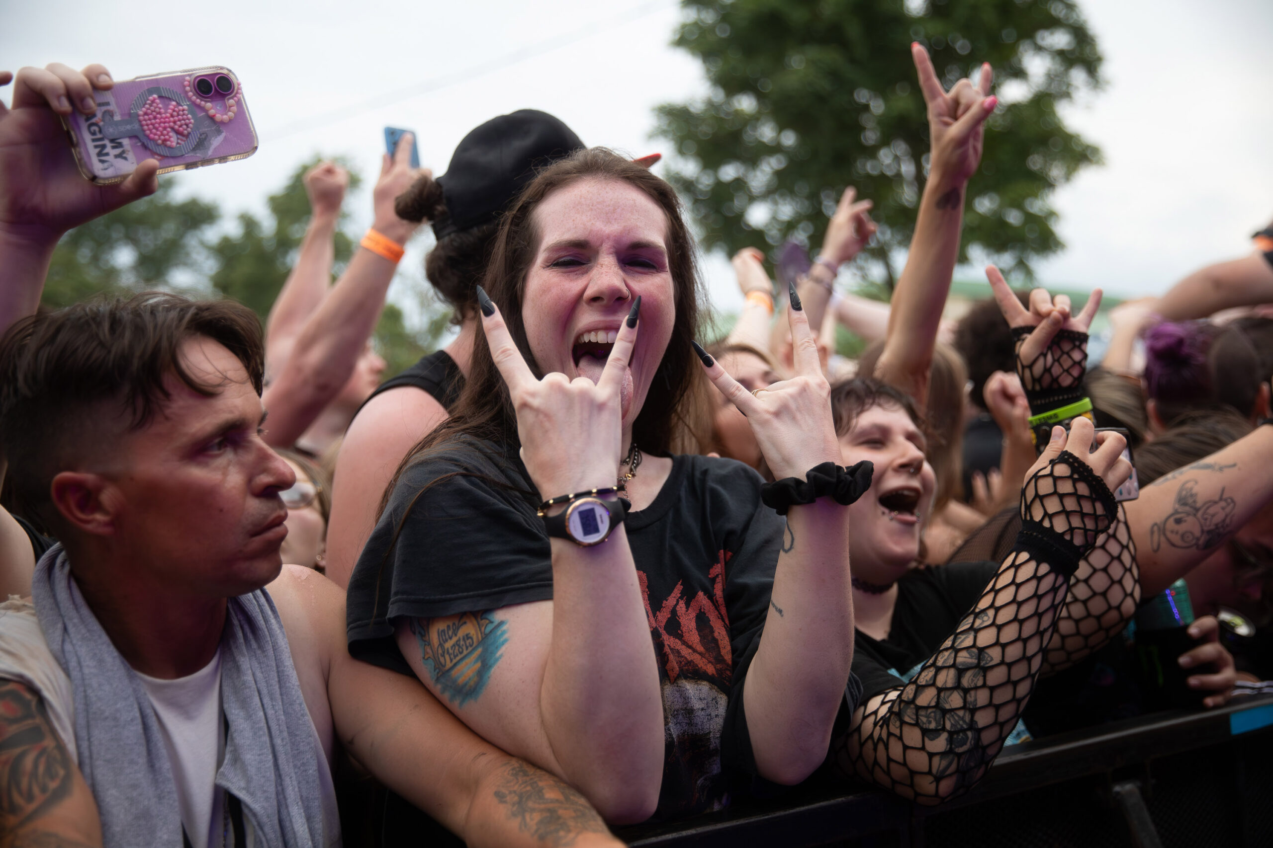 Fans scream at the barriacde during Nothing More's set during the Krockathon Reboot at the New York State Fairgrounds Saturday, July 26, 2025 in Syracuse, N.Y. Photo by Kayla Breen.
