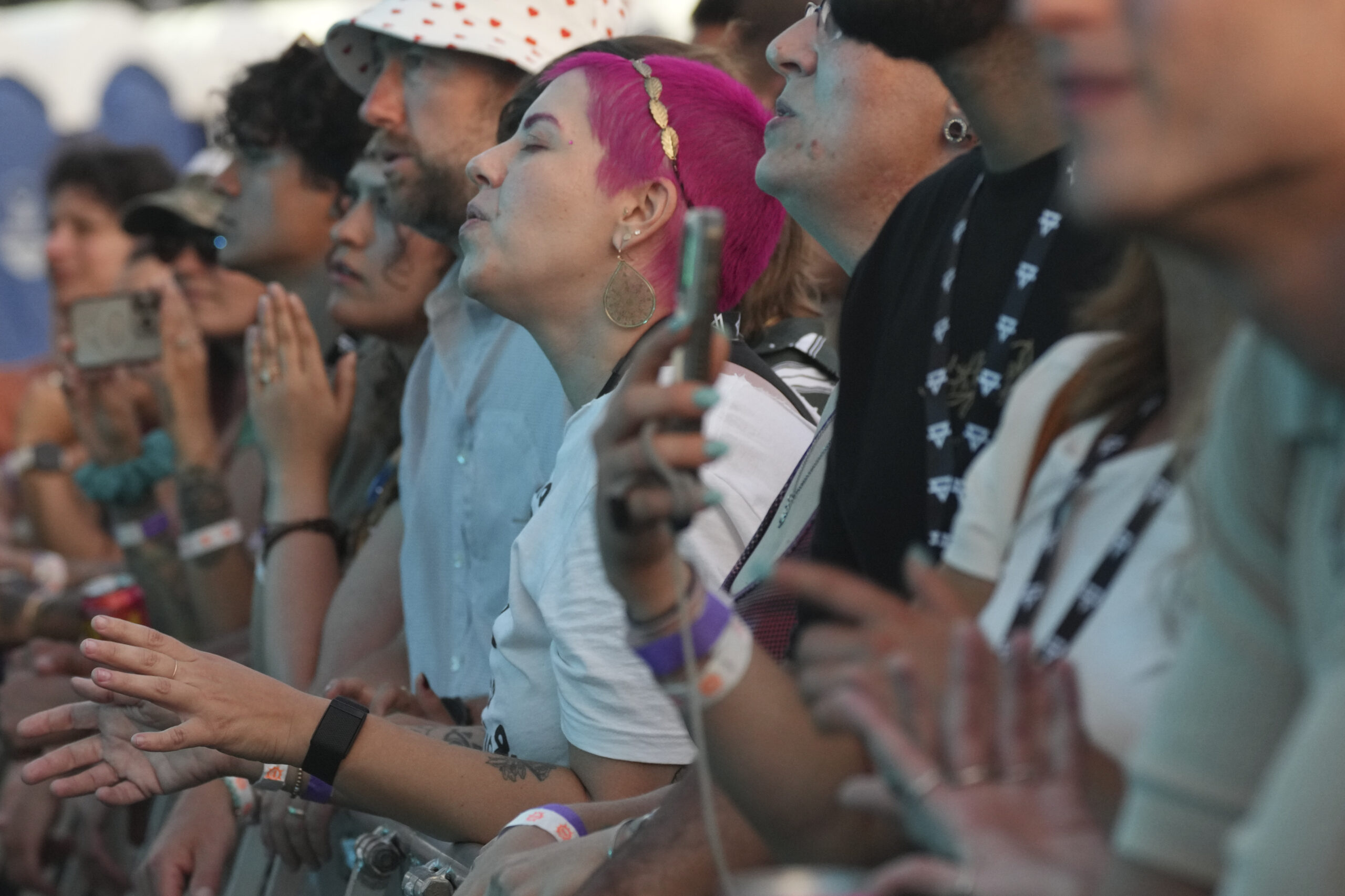 Concertgoers sing along with Rainbow Kitten Surprise as part of the Beak and Skiff Summer Concert Series on July 27, 2025 in Lafayette, NY.