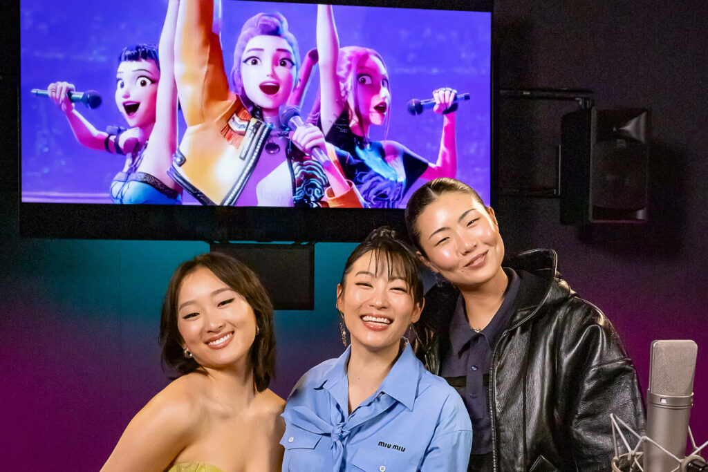 KPOP DEMON HUNTERS - L-R) Ji-young Yoo (voice of ZOEY), Arden Cho (voice of RUMI) and May Hong (voice of MIRA),.