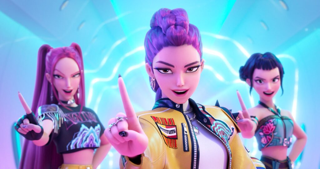 KPOP DEMON HUNTERS - Mira (voice by MAY HONG), Rumi (voice by ARDEN CHO) and Zoey (voice by JI-YOUNG YOO).