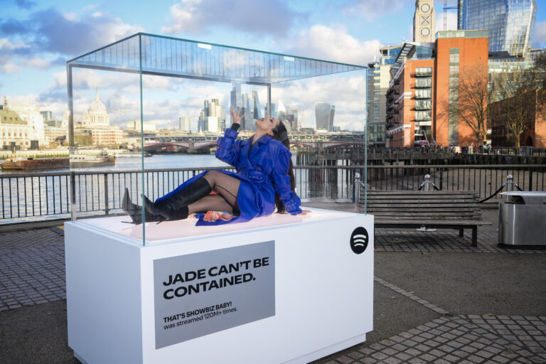 Spotify Wrapped 2025 – JADE celebrates Spotify 2025 Wrapped by Surprising Fans in a Plastic Box on London’s Southbank on December 03, 2025 in London, England. (