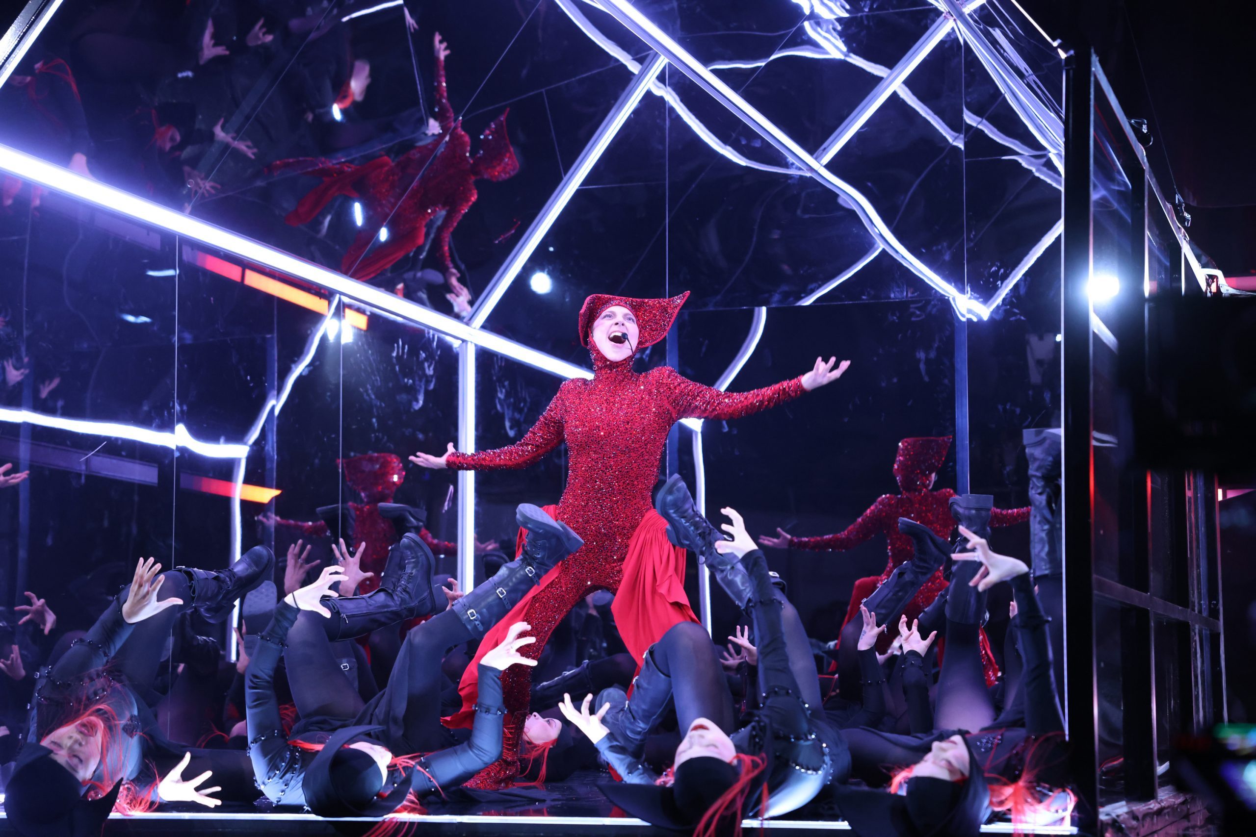 SATURDAY NIGHT LIVE -- Episode 1878 -- Pictured: Host and musical guest Lady Gaga performs "Abracadabra" on Saturday, March 8, 2025 --