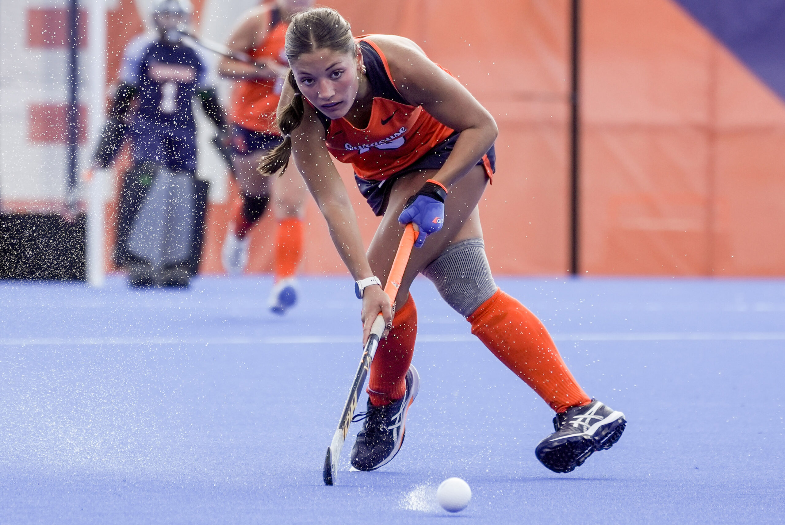 Syracuse midfielder Sammie Goin moves the ball up field on Friday, October 9, 2026, at the J.S Coyne Stadium against Louisville.