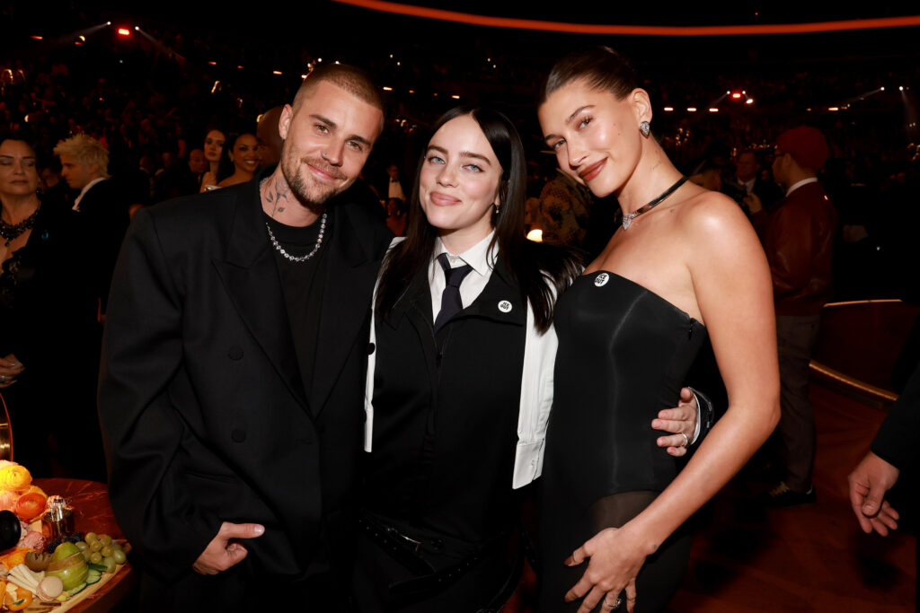 Justin Bieber, Billie Eilish, and Hailey Bieber attend the 68th GRAMMY Awards at Crypto.com Arena on February 01, 2026 in Los Angeles, California.