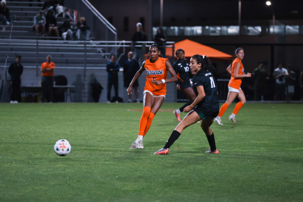 Junior forward Farrah Stephens-Martin follows a pass during Syracuse women's soccer vs. Miami on Thursday, Oct. 29, 2026, at SU Soccer Stadium.