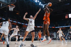 Uche Izoje takes a shot during Syracuse women’s basketball against UConn on Monday, Oct. 12, 2026, at Mohegan Sun Arena