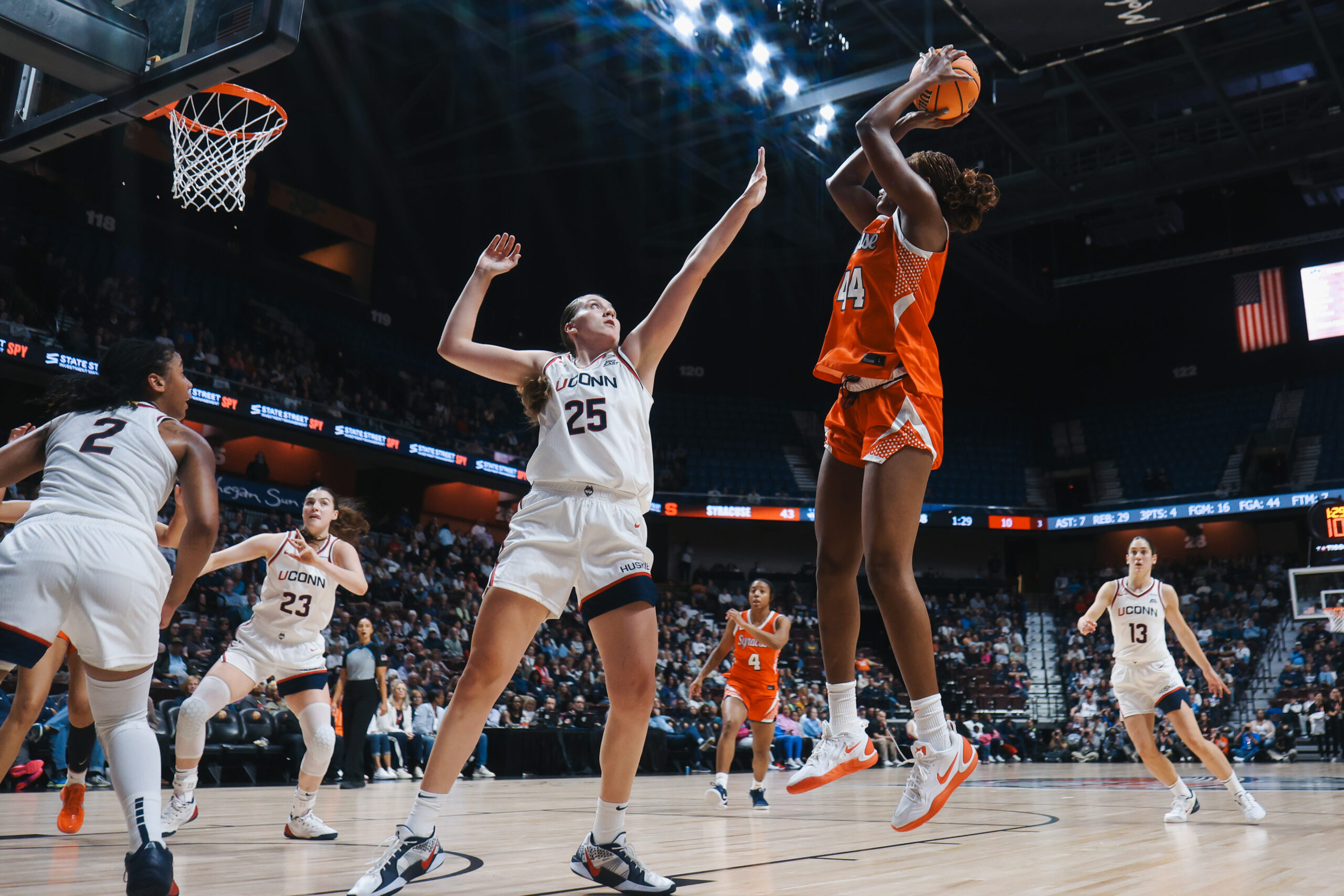 Uche Izoje takes a shot during Syracuse women’s basketball against UConn on Monday, Oct. 12, 2026, at Mohegan Sun Arena
