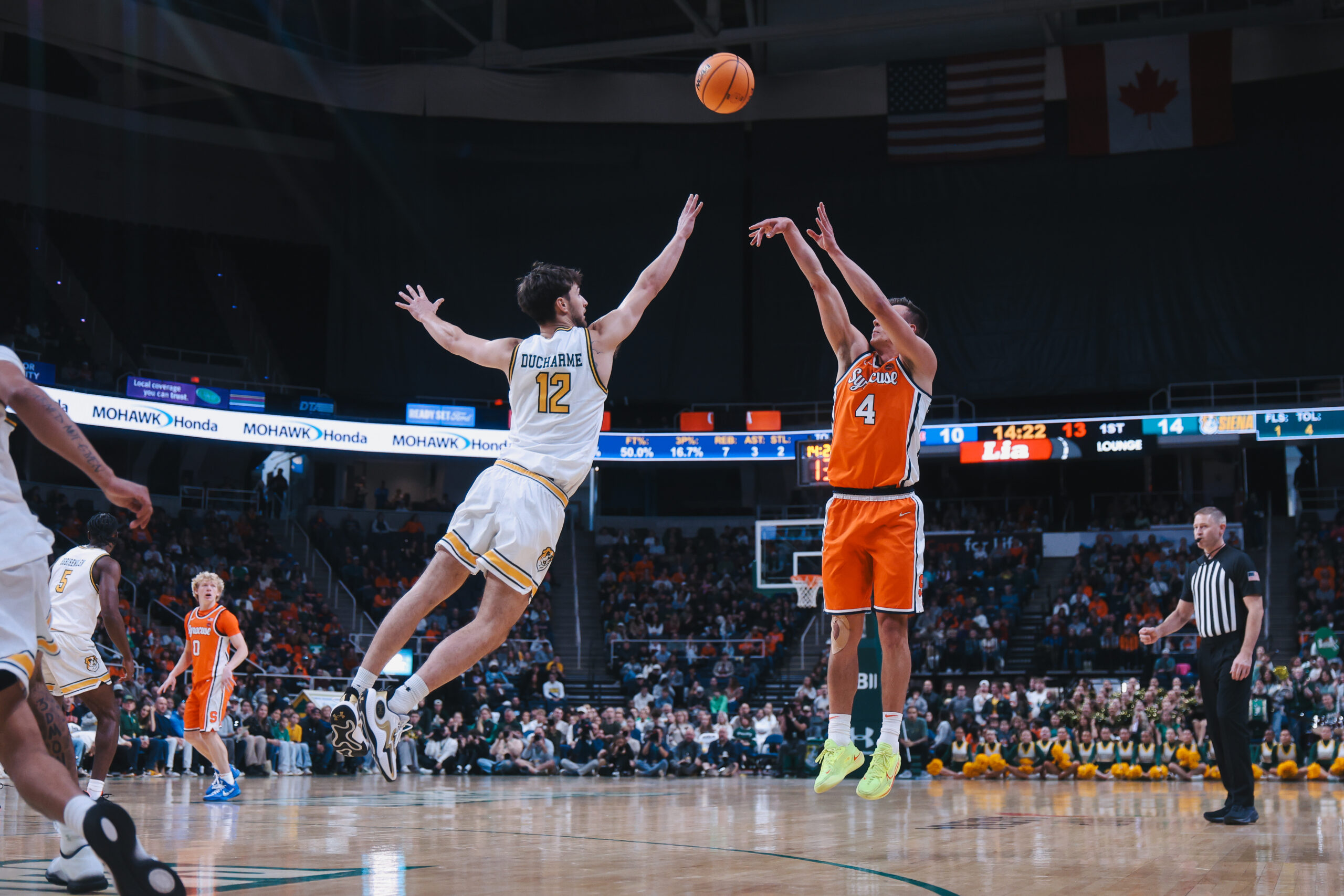 Gavin Doty shooting a three-point shot during Syracuse men's basketball against Siena on Sunday, Oct. 18, 2026, at MVP Arena in Albany, New York.