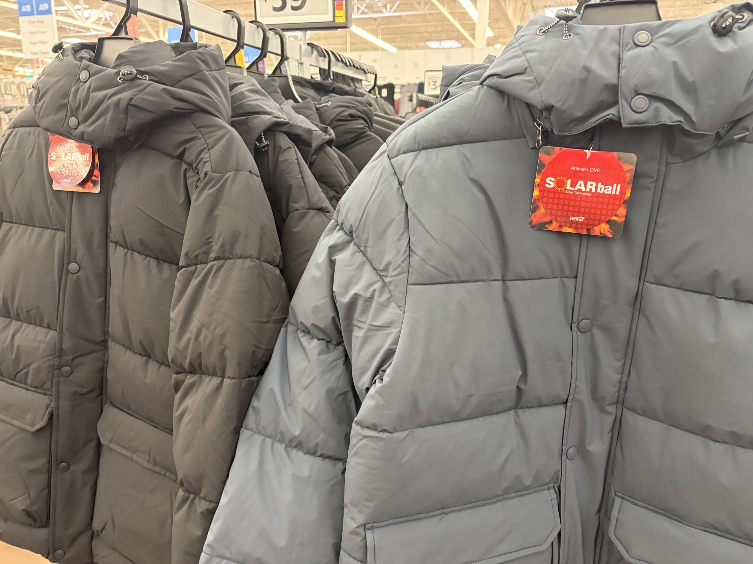 Jackets inside of Walmart on sale