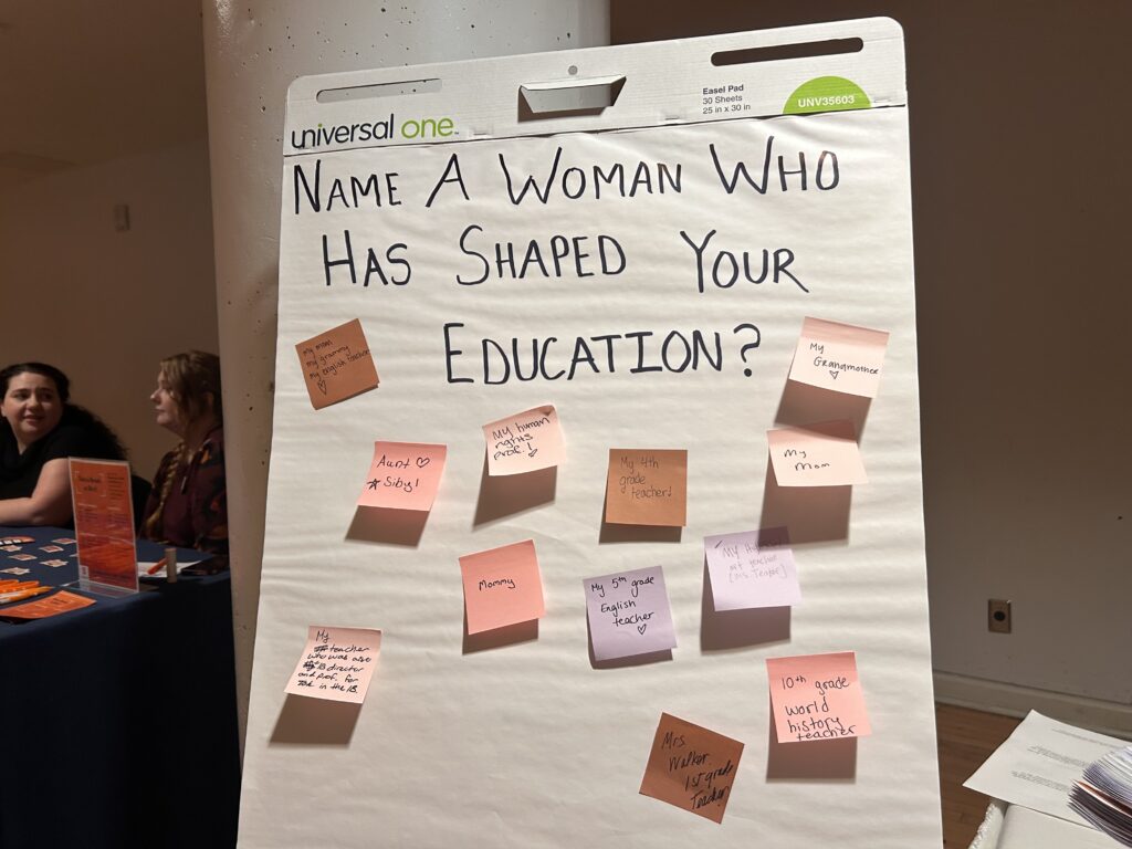 A board at a Women's History Month event in Schine Auditorium Friday asked people to share inspirational women in their lives.