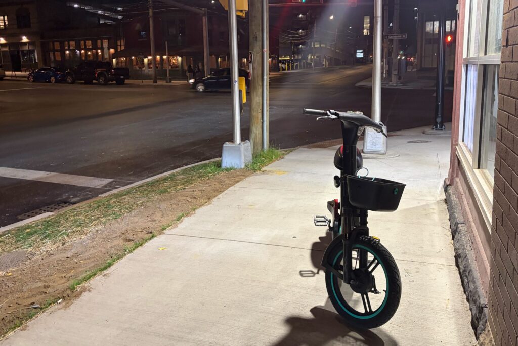 Veo bike on the sidewalk