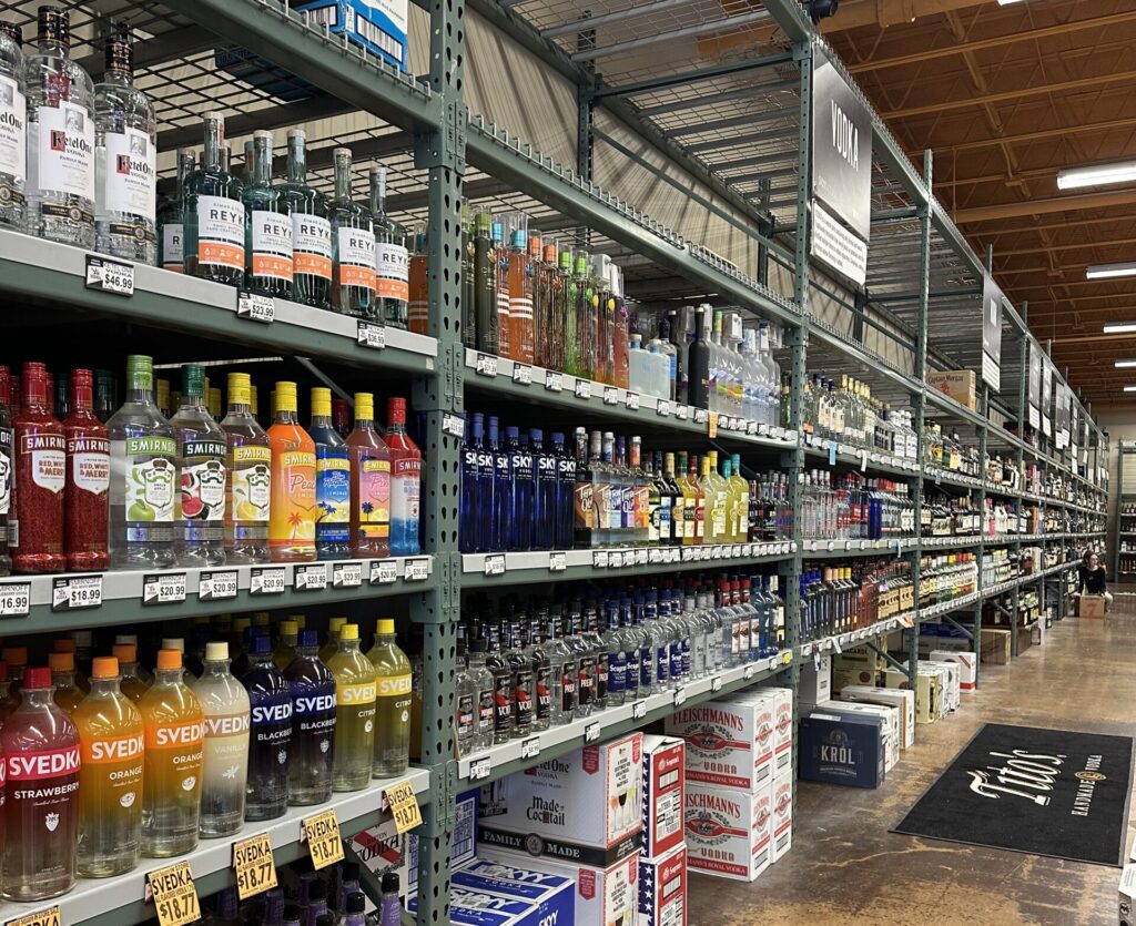 Local liquor store shelves