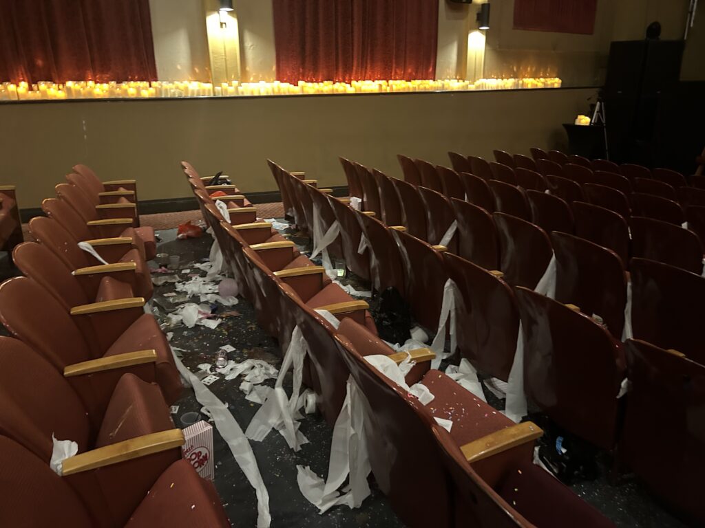 The aftermath of an interactive screening of “The Rocky Horror Picture Show”at the Palace Theatre.