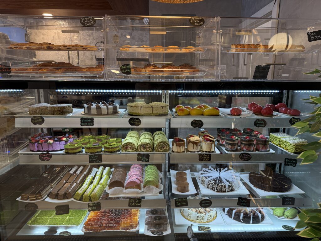 Large case of pastries