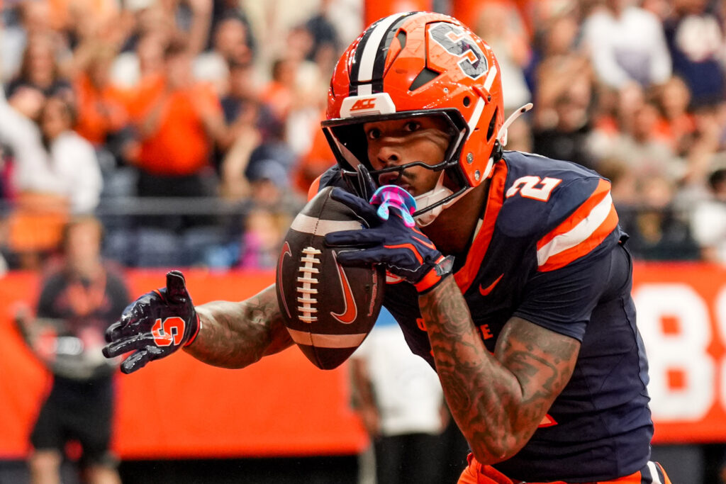 Wide reciver Umari Hatcher celebrated after scoring the first touchdown with the 