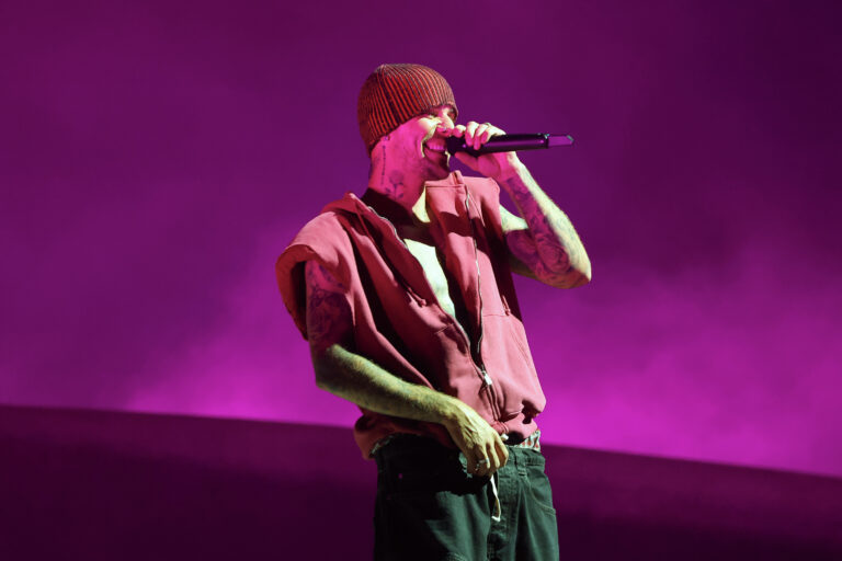 Justin Bieber performs at the Coachella Stage during the 2026 Coachella Valley Music and Arts Festival at Empire Polo Club on April 18, 2026 in Indio, California.