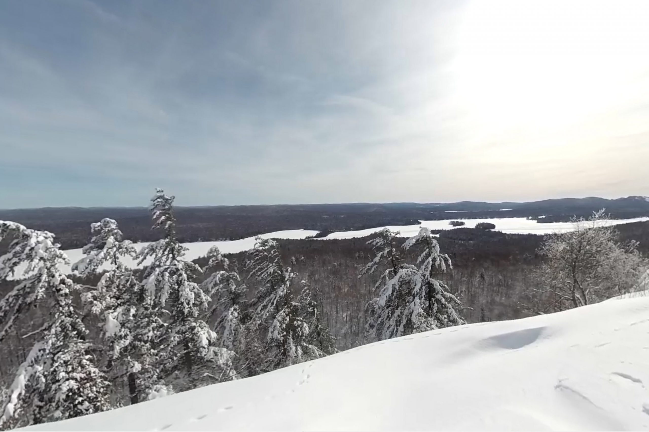 View of Fulton Chain Lakes from atop Bald Mountain near Old Forge in the Adirondacks.