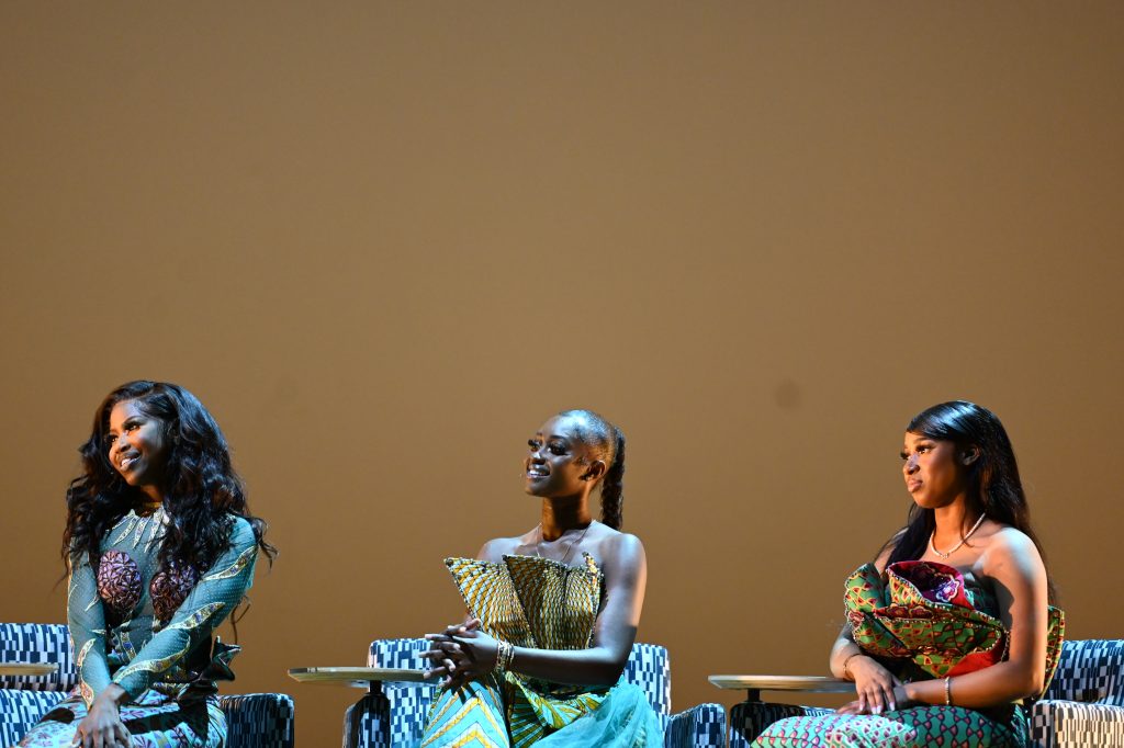 Mané Thiane, Khadidiatou Faye, and Mariama Barry during the Q&A round of the pageant on Thursday March 31, 2022. (Photo by Toluwanimi Fajolu)