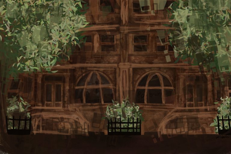 An illustration of a Brooklyn brownstone