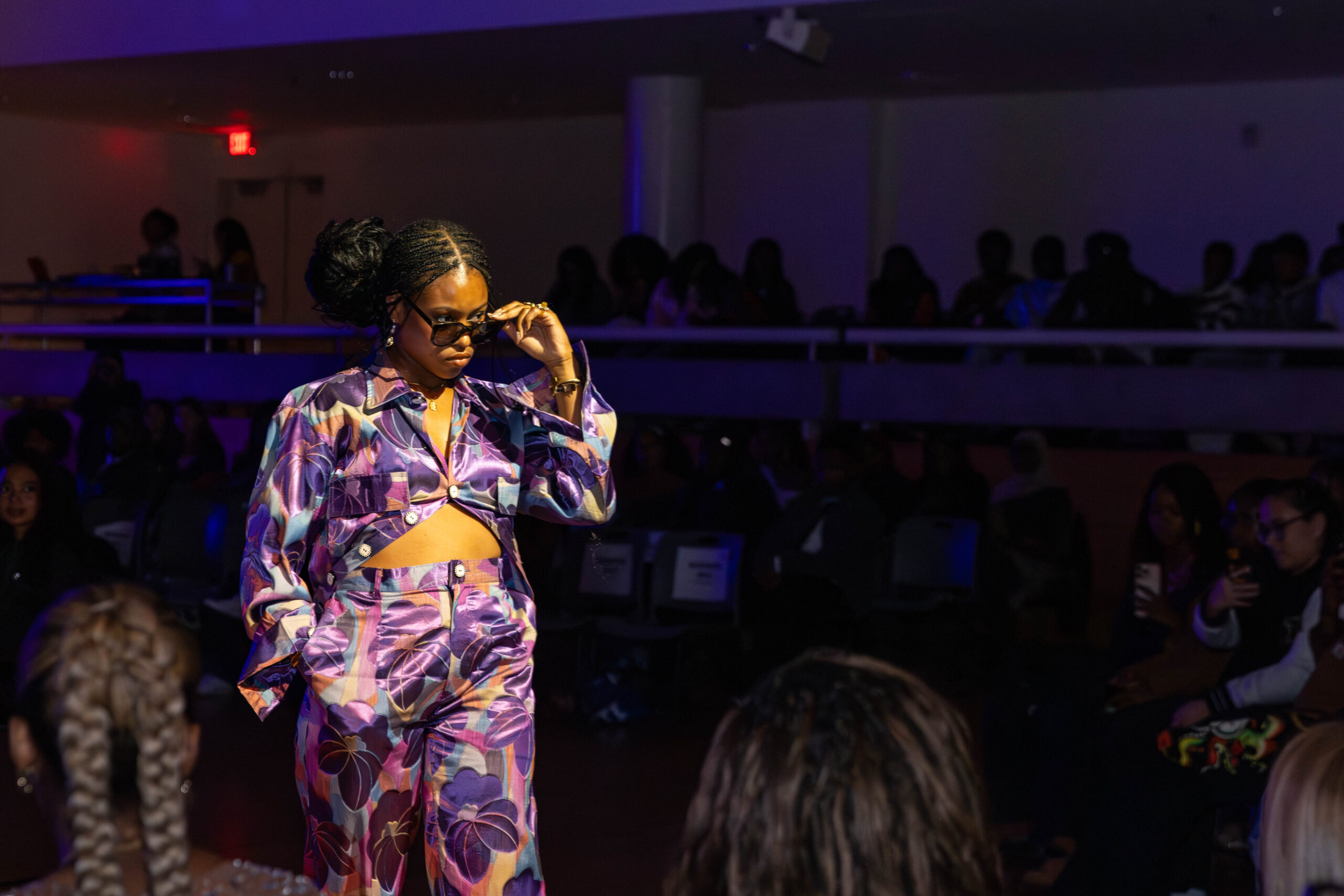 Models showcase designer BaayfallArt’s pieces in Goldstein Auditorium as part of Rip the Runway on November 2, 2025. The event was hosted by Syracuse’s African Student Union and the Fashion and Design Society and represented three designers’ work.