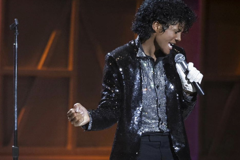 In "Michael" Jaafar Jackson performs onstage as Michael Jackson dawning a sparkly jacket and signature white glove.