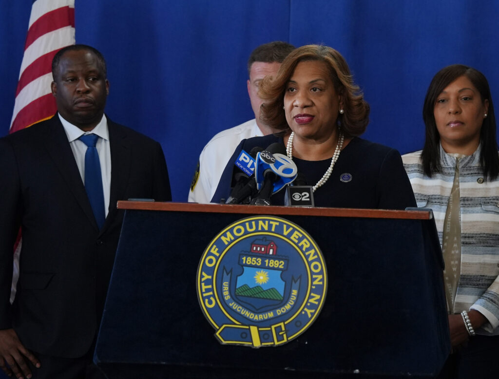 Mount Vernon Mayor Shawyn Patterson-Howard speaks at a news conference about the Department of Justice Investigation Report while at Mount Vernon City Hall Dec. 13, 2024.