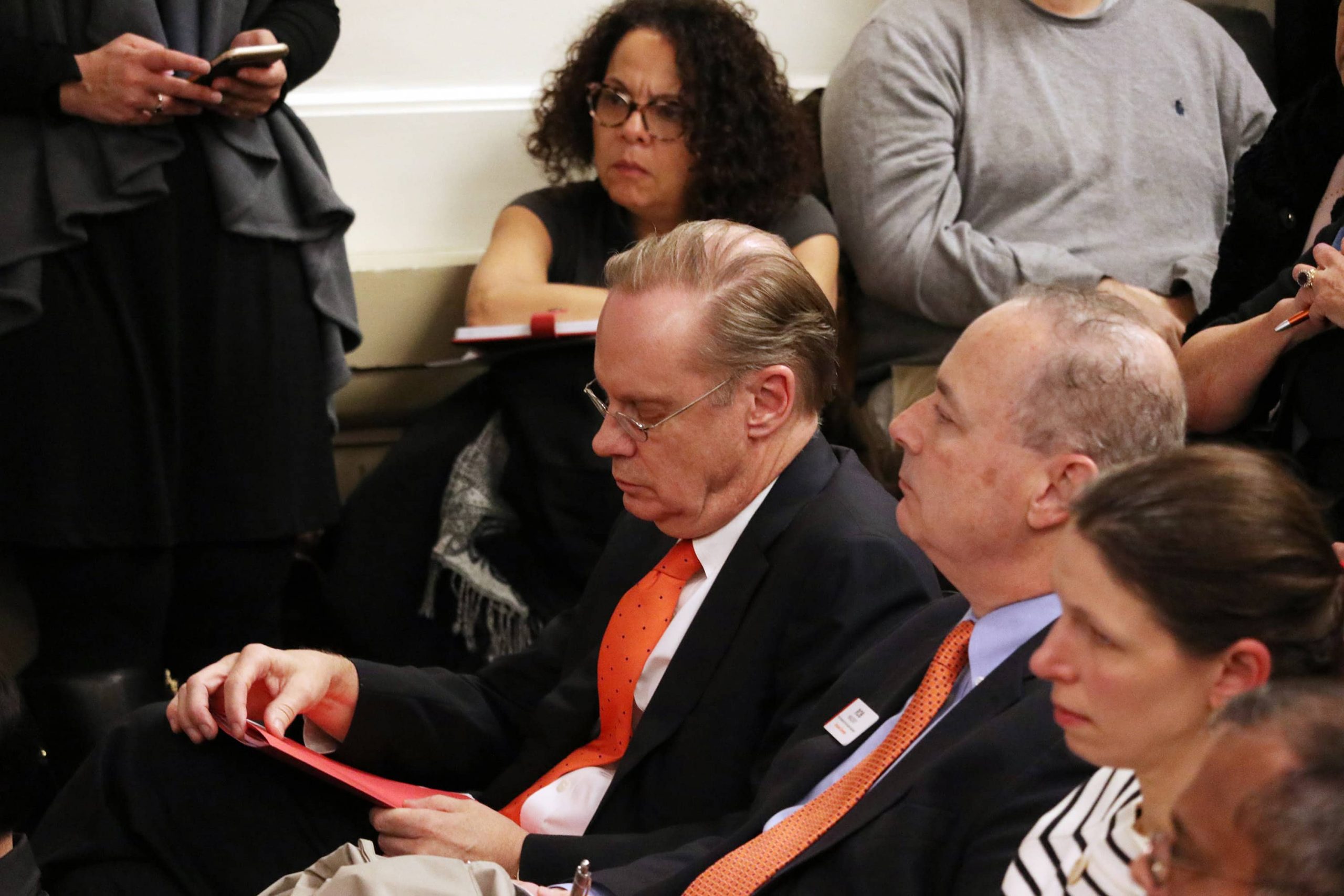 Chancellor Kent Syverud thumbs through his paperwork during a senate faculty meeting on Nov. 20, 2019.