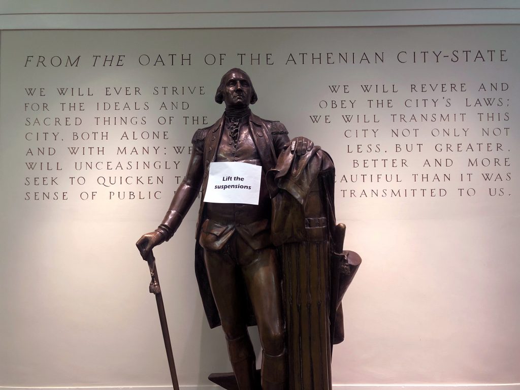 Maxwell Auditorium statue - Feb. 19, 2020