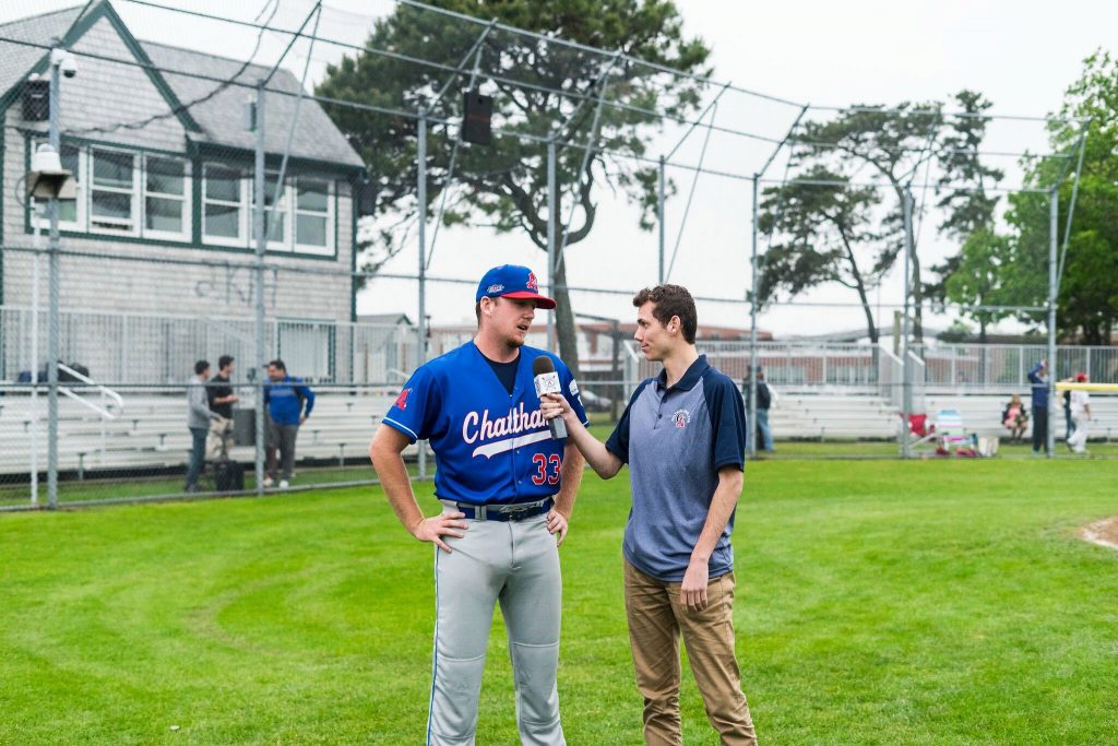 Cape Cod League reporter NAME interviews a Chatham player