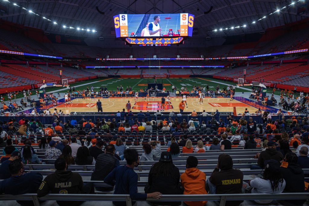 Fans watch from the stands as the Coming Back Together (CBT) Celebrity Classic exhibition basketball game enfolds.