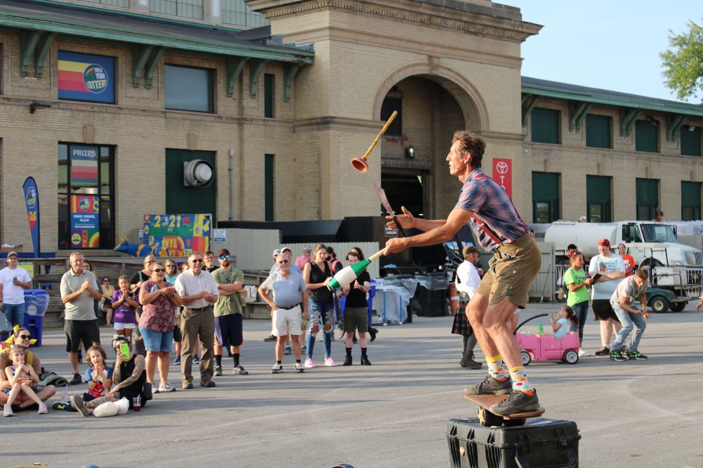 Michael Hilby, the Skinny German Juggle Boy, performed his comedy juggling act at the New York State Fair.