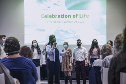 Groovestand singers perform A Song About Peace by Mia Michelle McClain as the first act at the Celebration of Life on Thursday, October 20th.