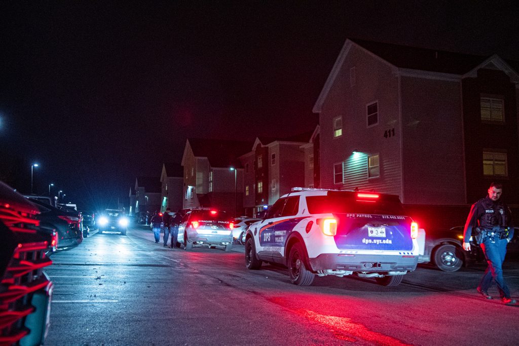 Police respond to 415 Small Road after there were reports of shots fired. Both Syracuse Police and Department of Public Safety officers were on scene.