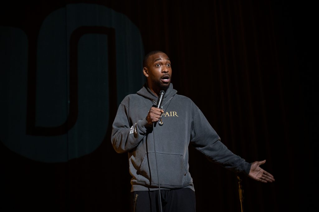 Jay Pharoah at the Feb. 18, 2022, University Union comedy show at Goldstein Auditorium.